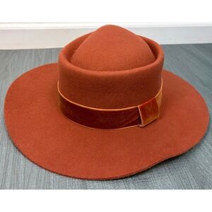 Zertrue Hat Medium Rust Orange Australian Wool Felt Wide Brim Velvet Band Boho